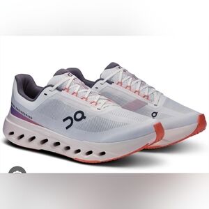 Size8. On Cloudsurfer  Lightweight Running Shoes — White & Coral Accent